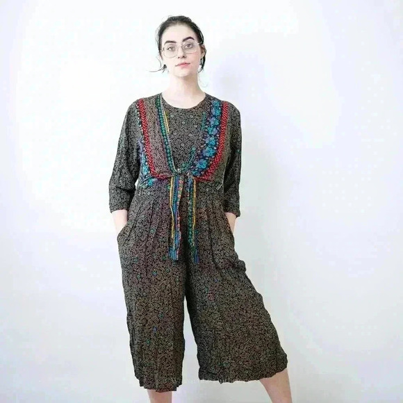 Vintage 90s Boho Cottagecore Romper Dress - M - Picture 6 of 11